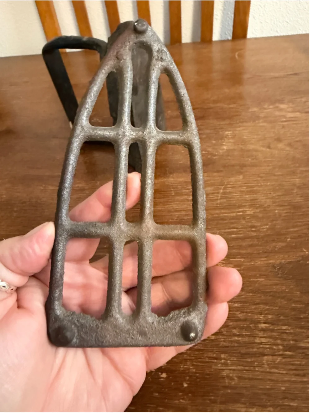 Antique Cast Iron Sad Iron Flat Iron with Removable Gothic Trivet Primitive Farm
